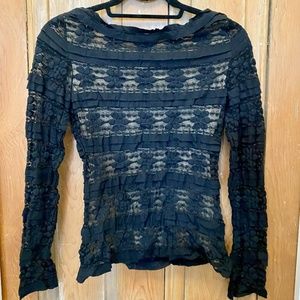 Max Studio Black Lace Long Sleeved Top